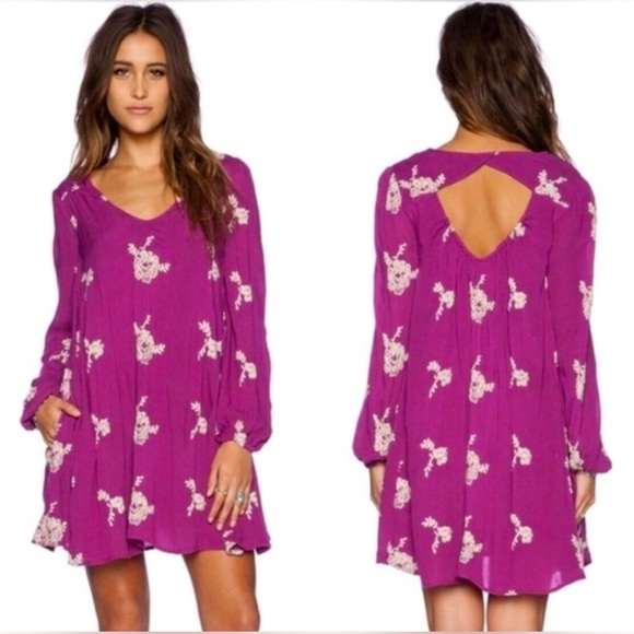 Free People Dresses & Skirts - FREE PEOPLE Emma Floral Embroidered Tunic Mini Dress in Berry Purple